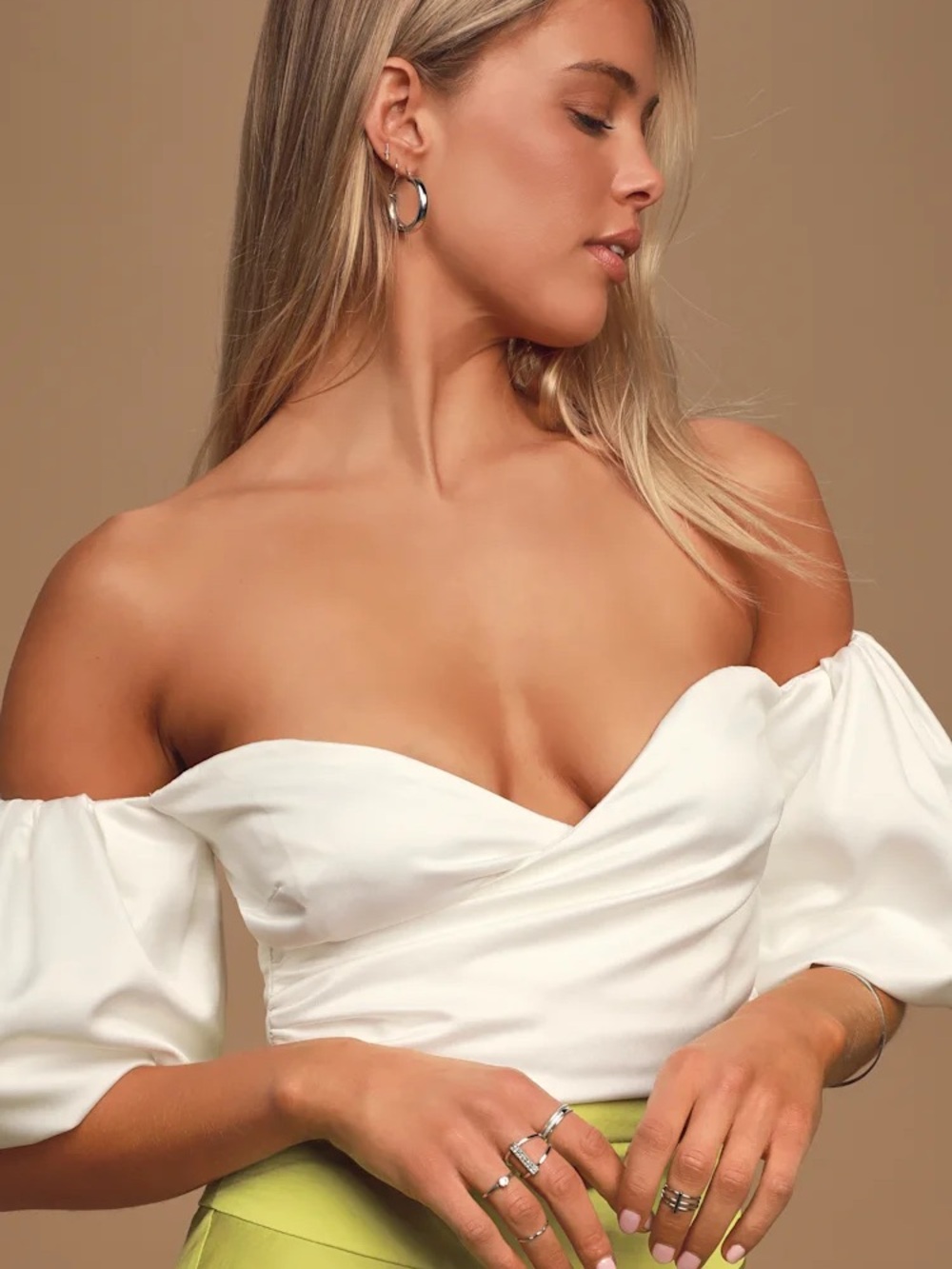 Lulu's White Off-the-Shoulder Puff Sleeve Crop Top